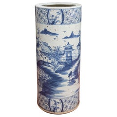 Vintage Chinese Blue and White Umbrella Circular Stand