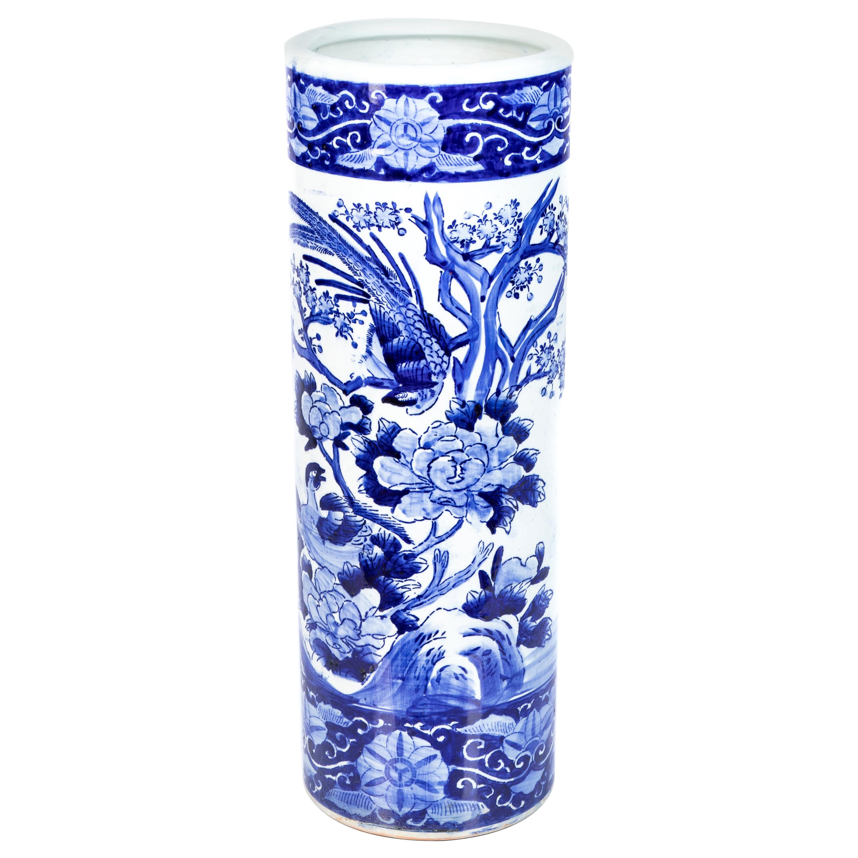 Chinese Blue and White Umbrella Stand For Sale