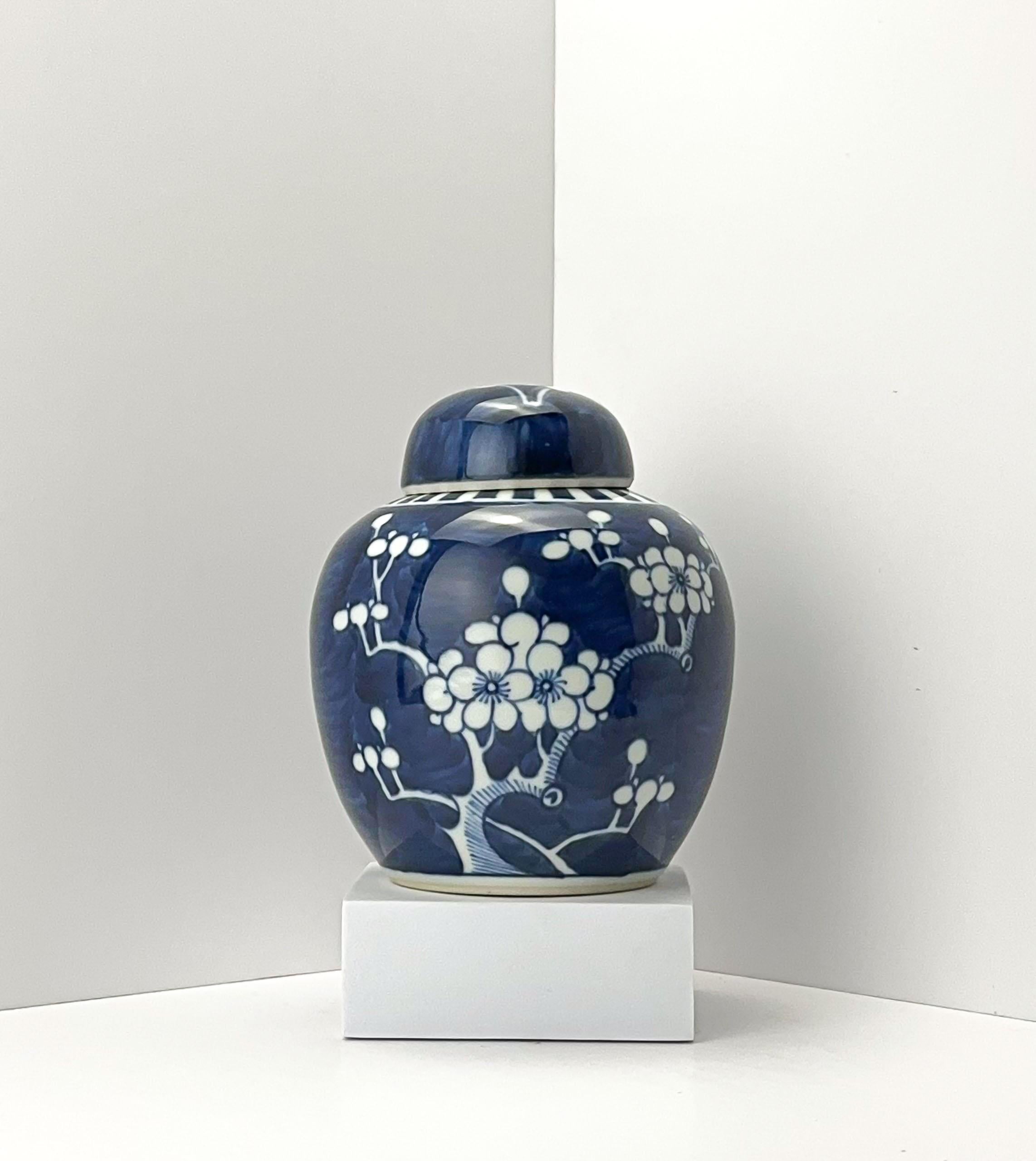 Qing Chinese Blue and White Underglaze Kangxi Style 'Prunus' Ginger Jar