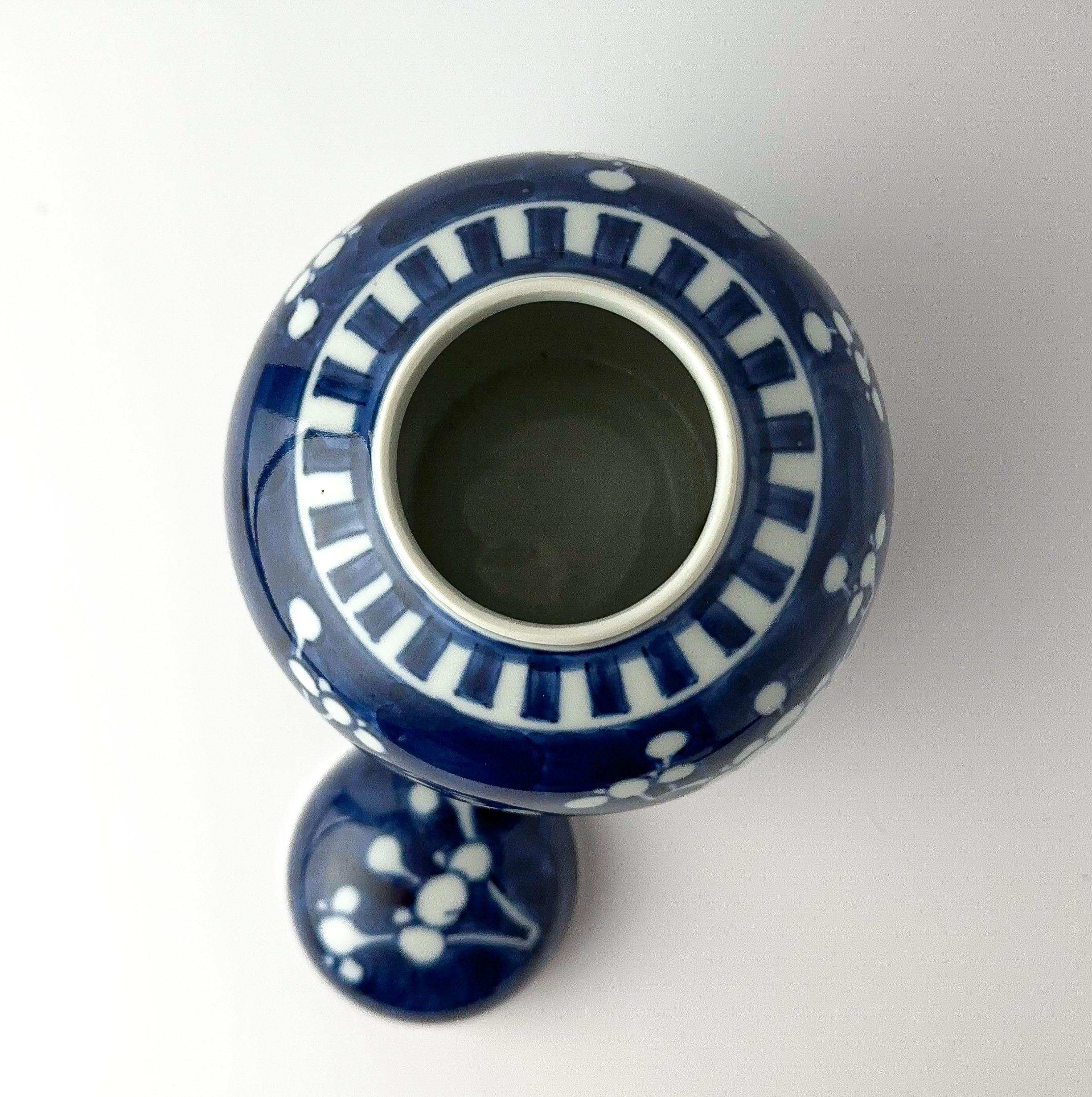 Enameled Chinese Blue and White Underglaze Kangxi Style 'Prunus' Ginger Jar