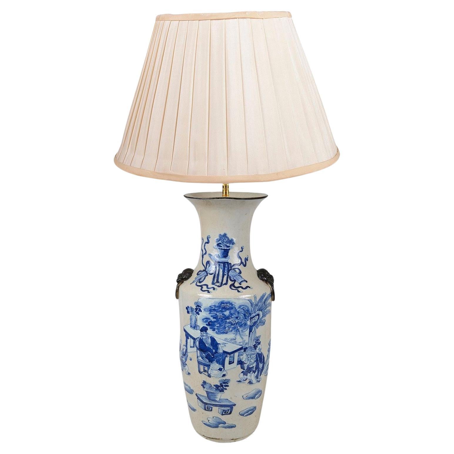 Chinese Blue and White vase/ lamp, 19th Century.