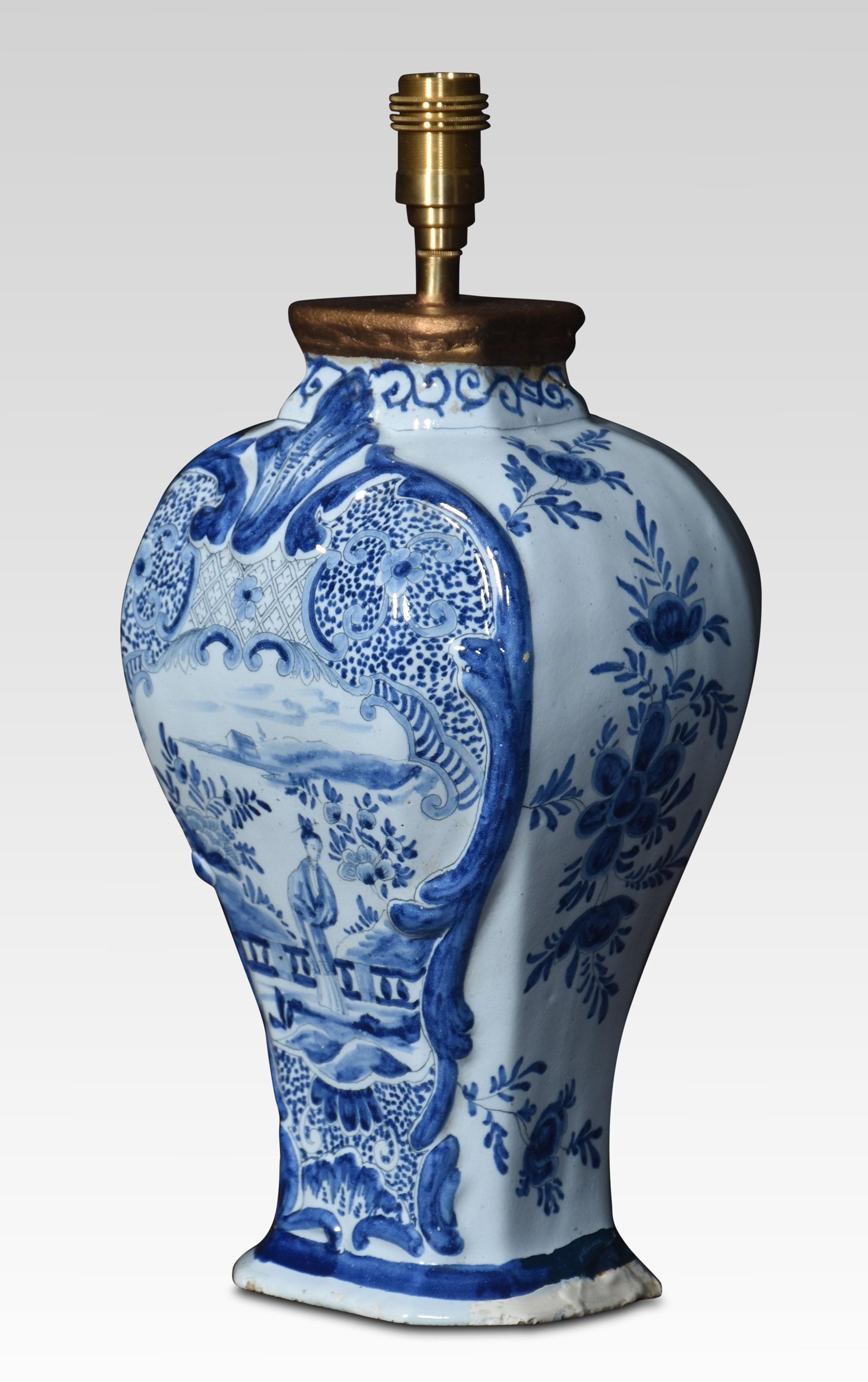 19th Century Chinese blue and white vase lamp For Sale