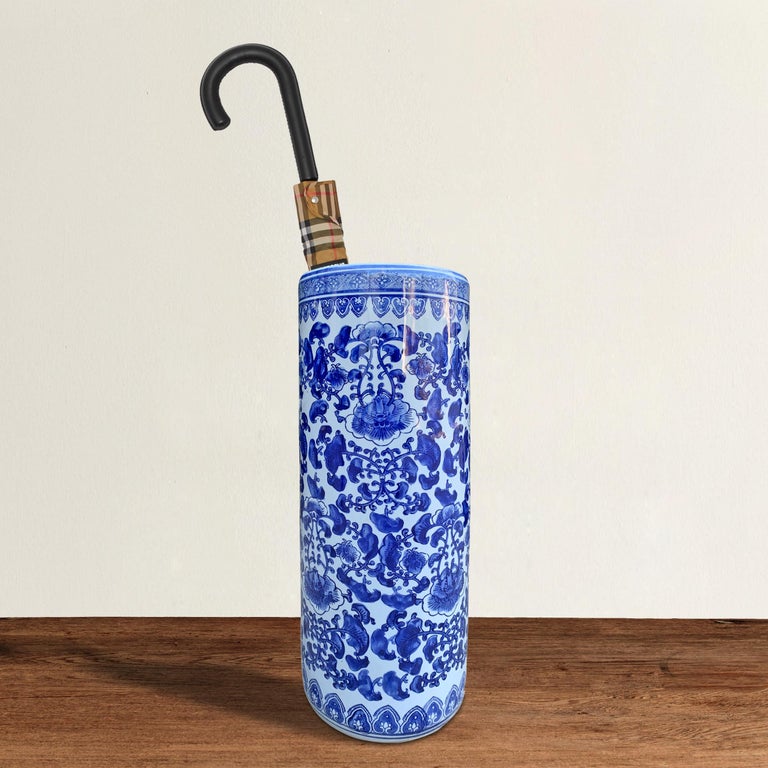 Chinese Blue and White Vase or Umbrella Stand at 1stDibs