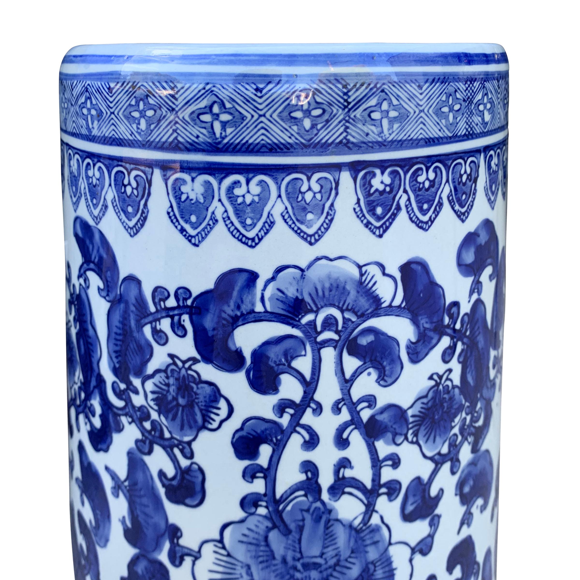 Chinoiserie Chinese Blue and White Vase or Umbrella Stand