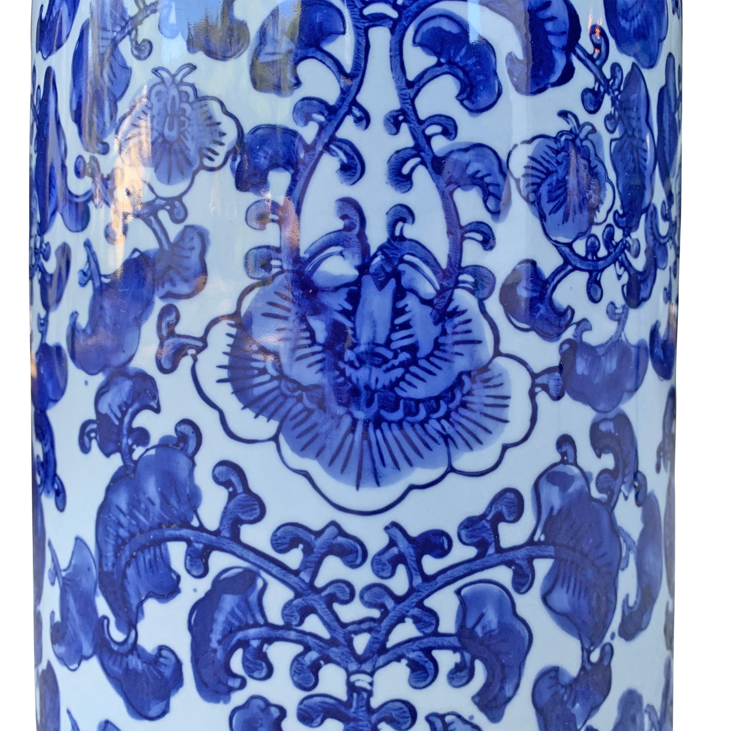 20th Century Chinese Blue and White Vase or Umbrella Stand