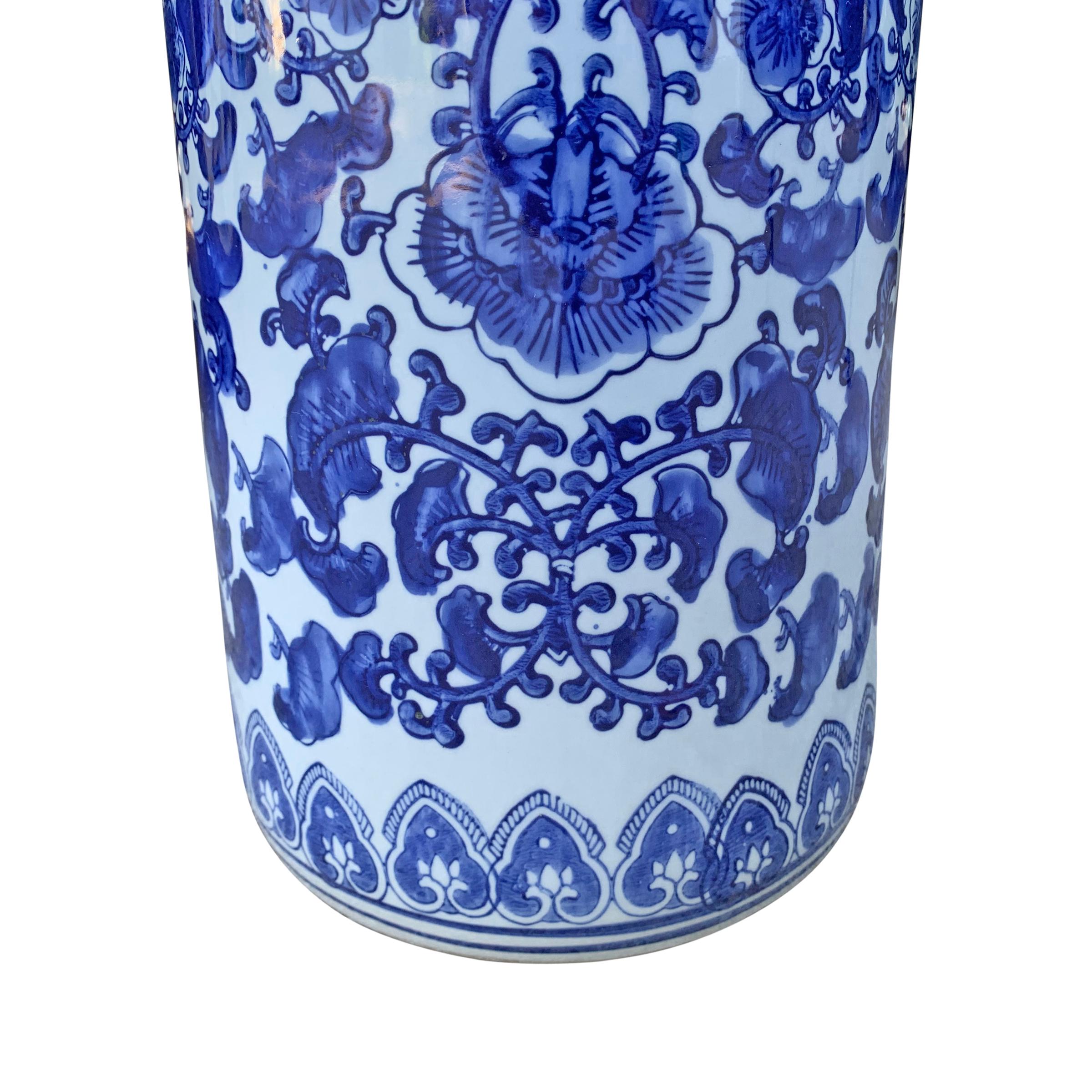 Porcelain Chinese Blue and White Vase or Umbrella Stand