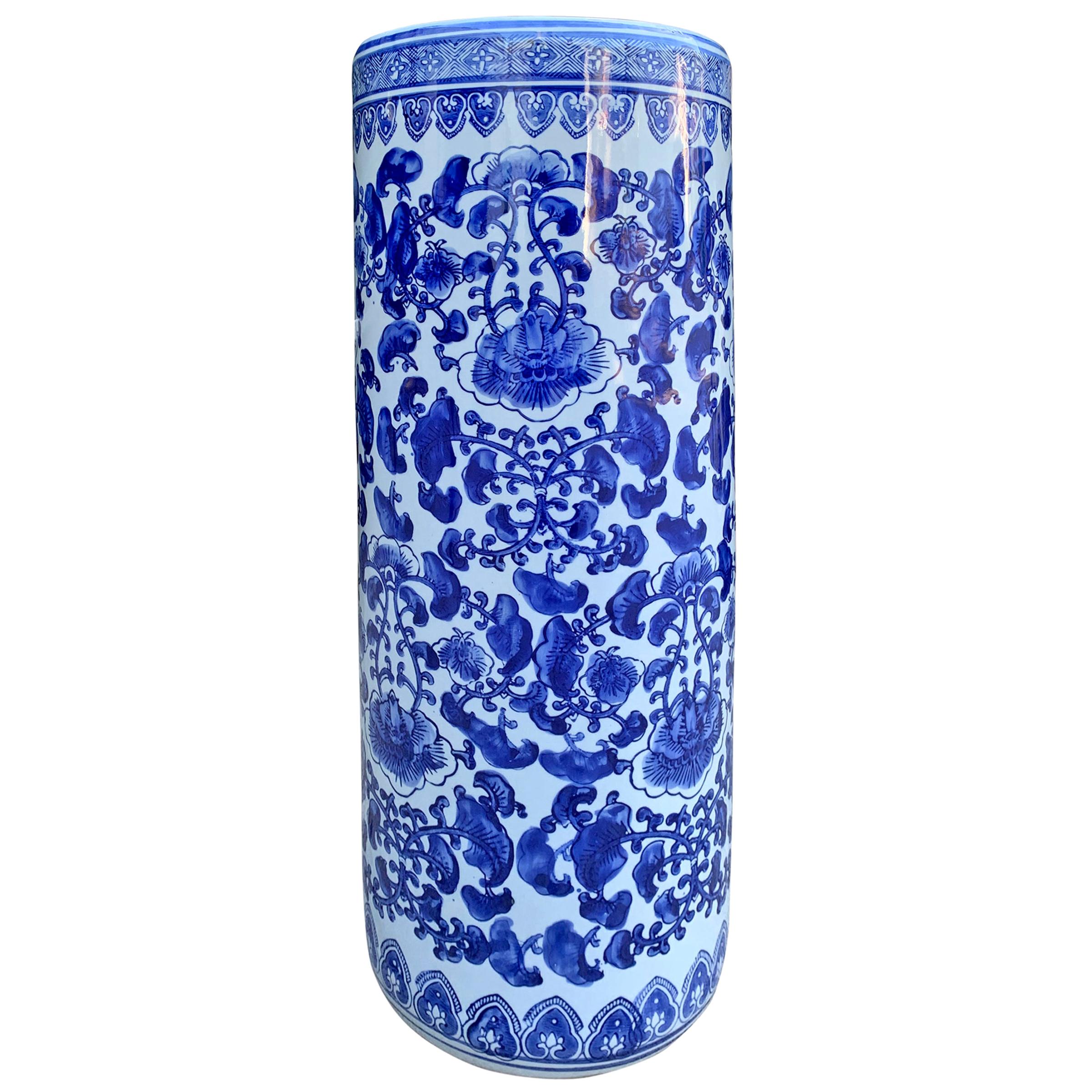Chinese Blue and White Vase or Umbrella Stand