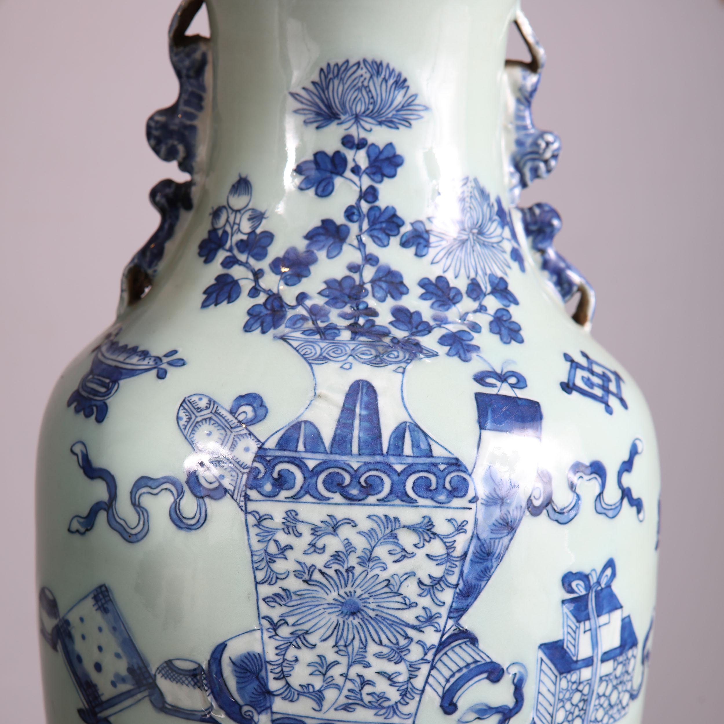 Hand-Painted Chinese blue and white vases mounted as table lamps For Sale