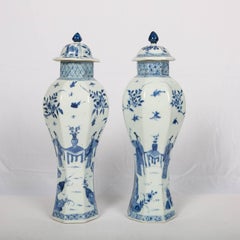 Chinese Blue and White Vases with Elegant Ladies