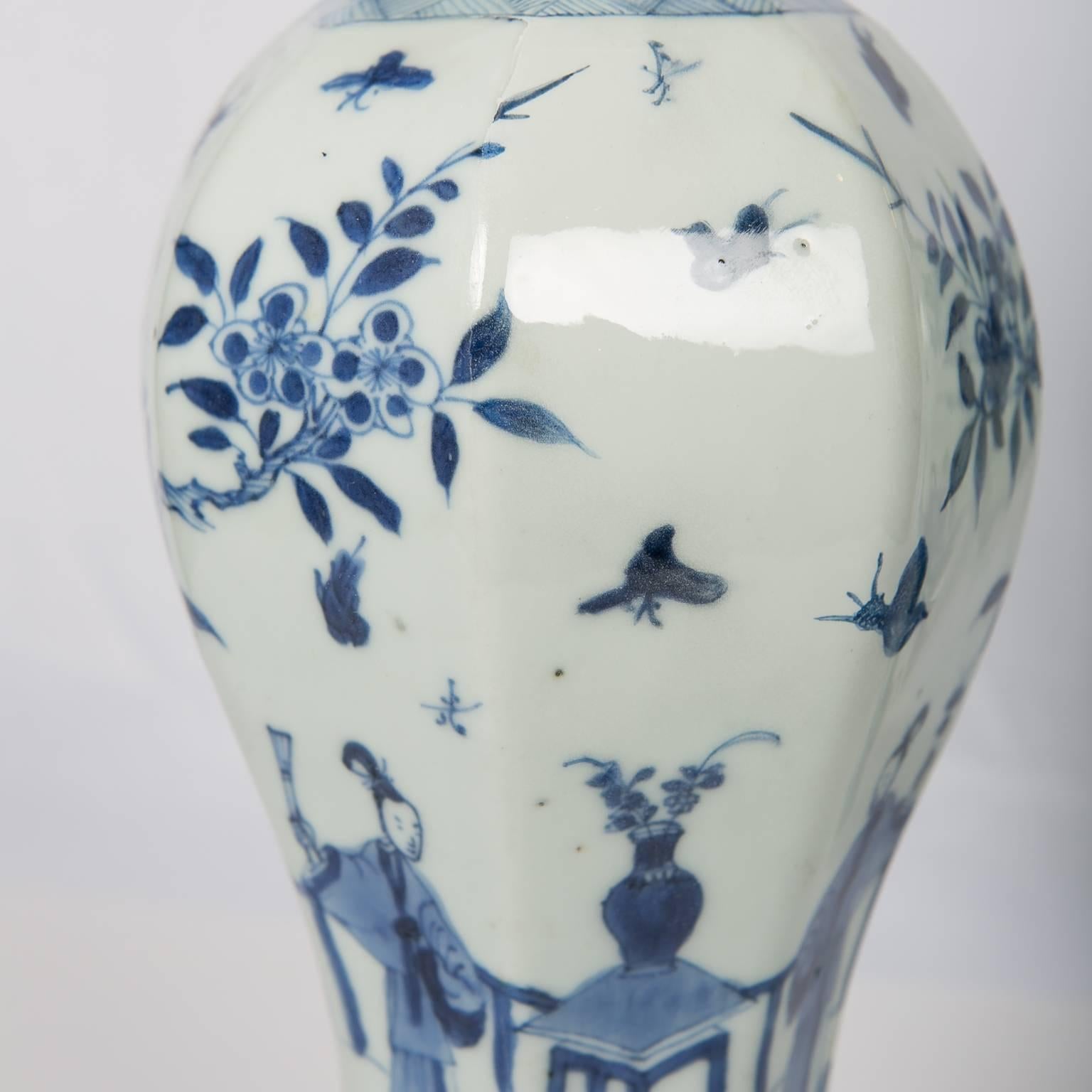 Qing Chinese Blue and White Vases with Elegant Ladies
