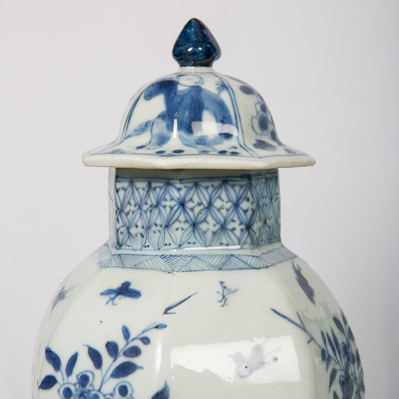 Hand-Painted Chinese Blue and White Vases with Elegant Ladies