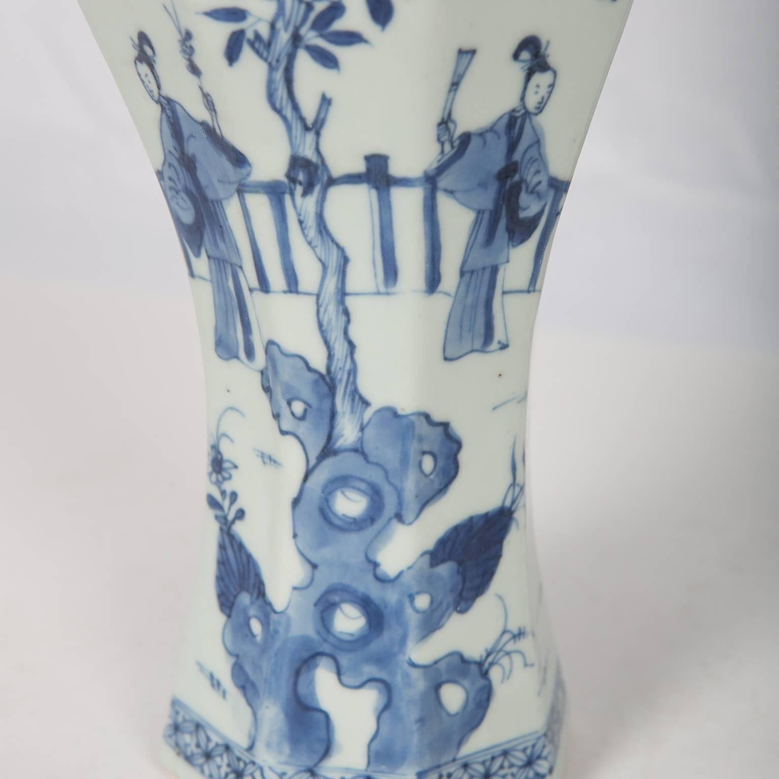 17th Century Chinese Blue and White Vases with Elegant Ladies