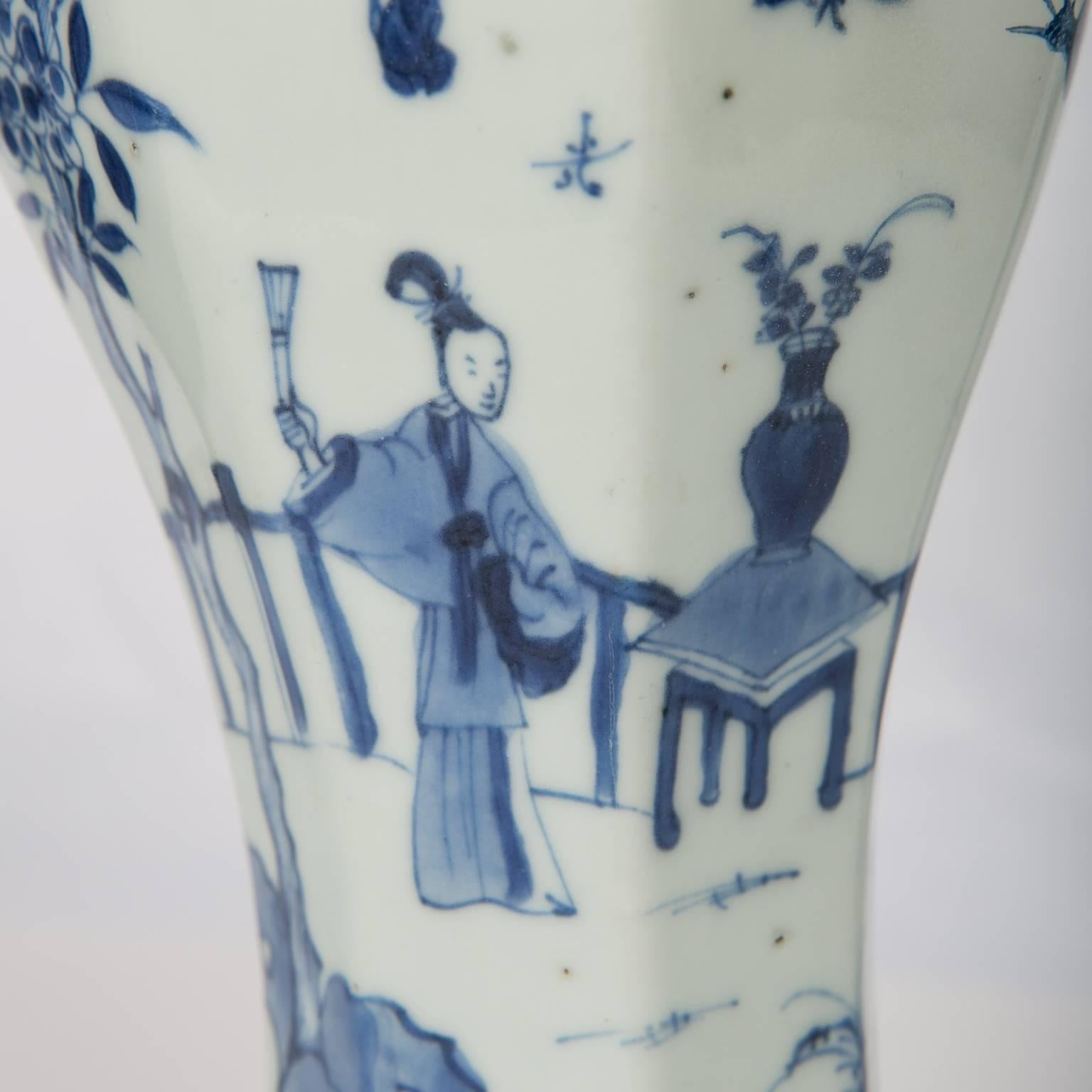 Porcelain Chinese Blue and White Vases with Elegant Ladies