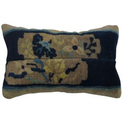 Chinese Blue Beige Bolster Rug Pillow