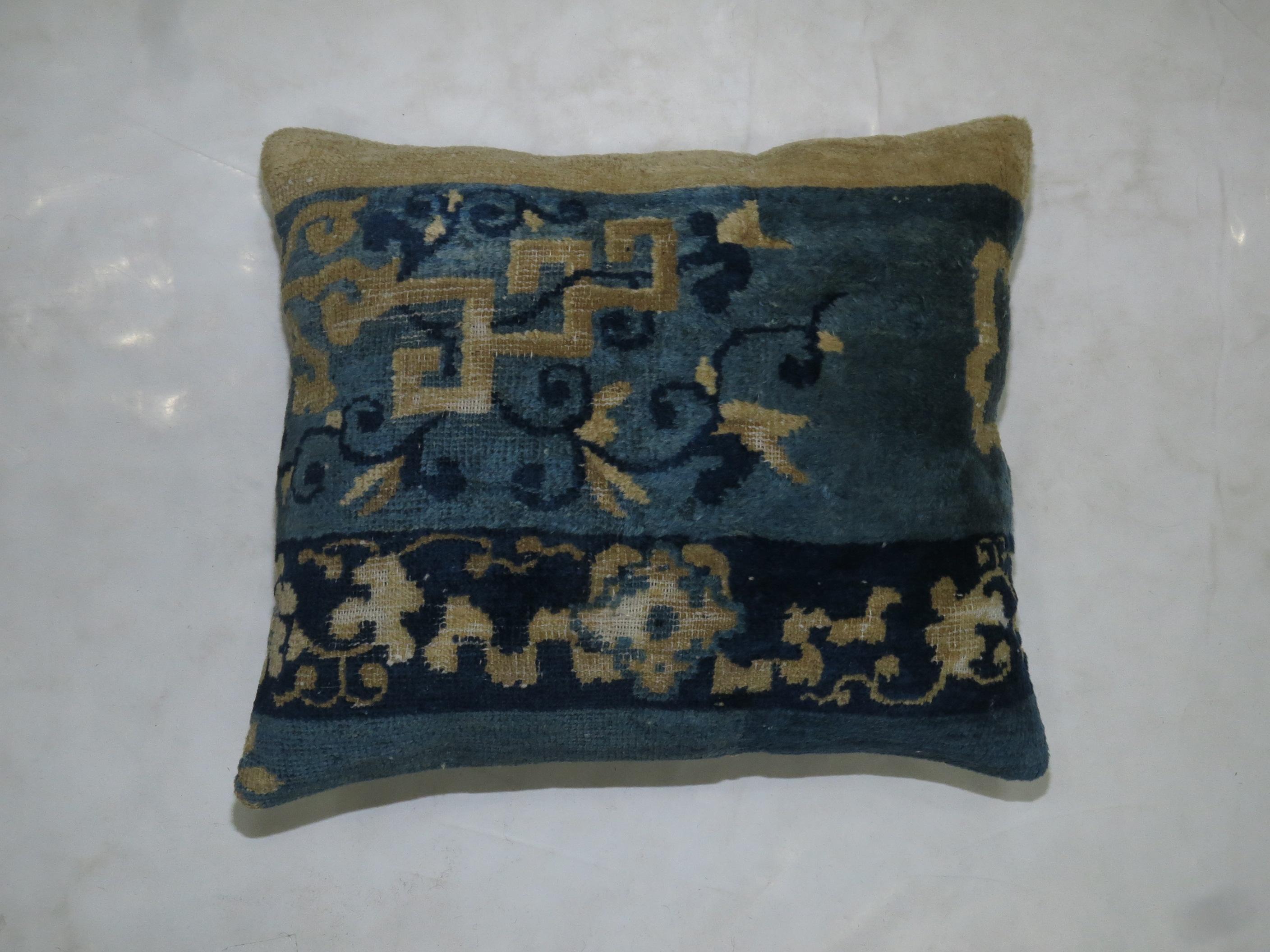 Grand Tour Chinese Blue Beige Rug Pillow