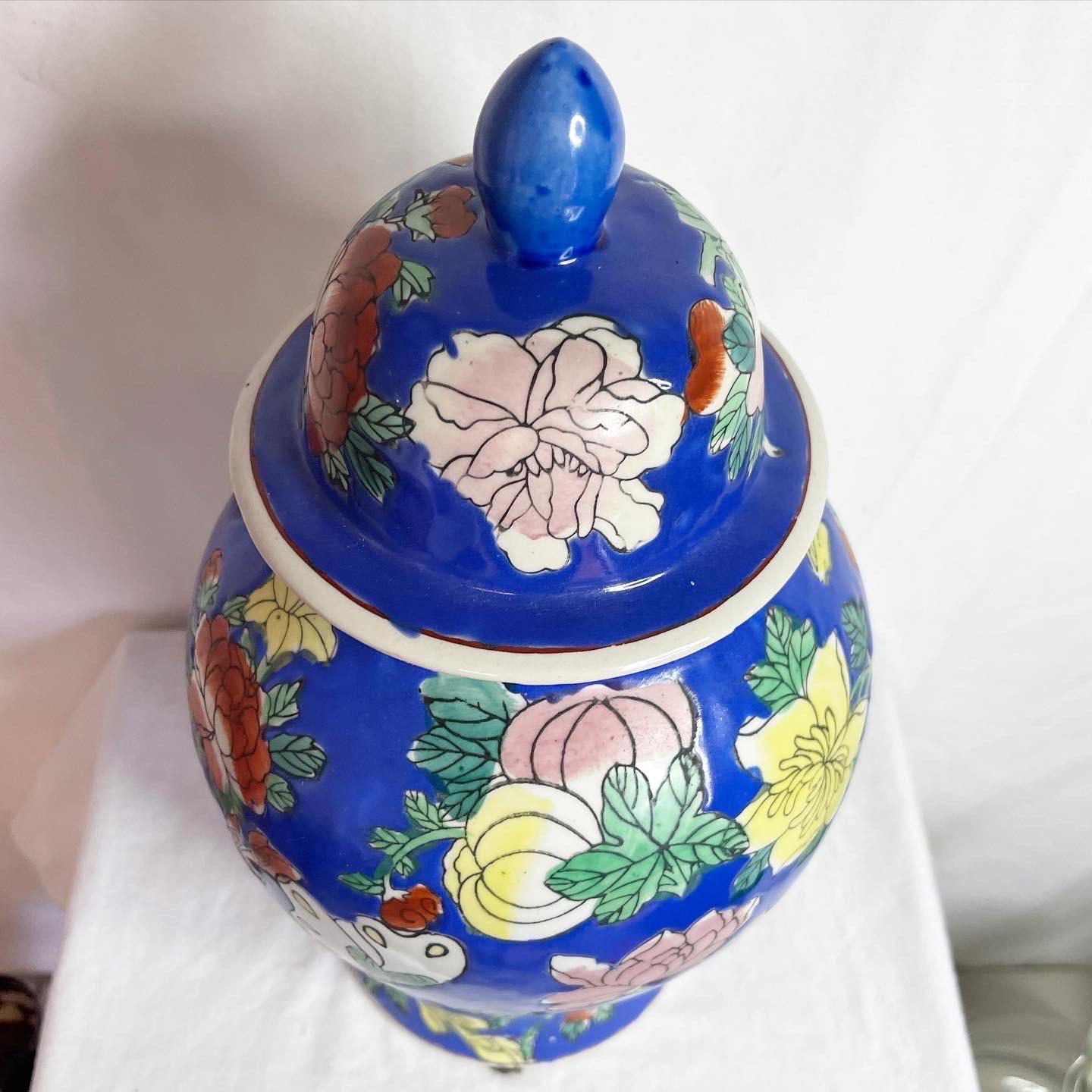 20th Century Chinese Blue Butterflies and Flowers Jar
