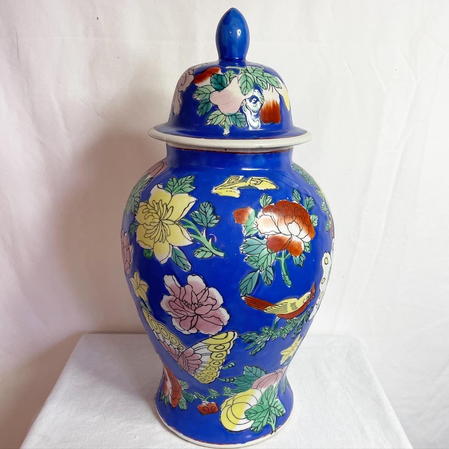 Chinese Blue Butterflies and Flowers Jar 2