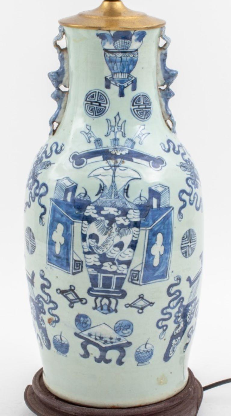 Ceramic Chinese Blue Celadon Porcelain Vase Mounted Lamp For Sale