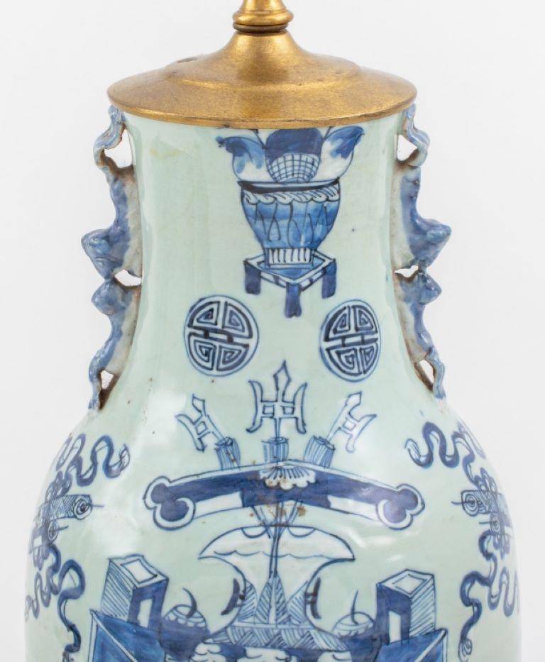 Chinese Blue Celadon Porcelain Vase Mounted Lamp For Sale 3