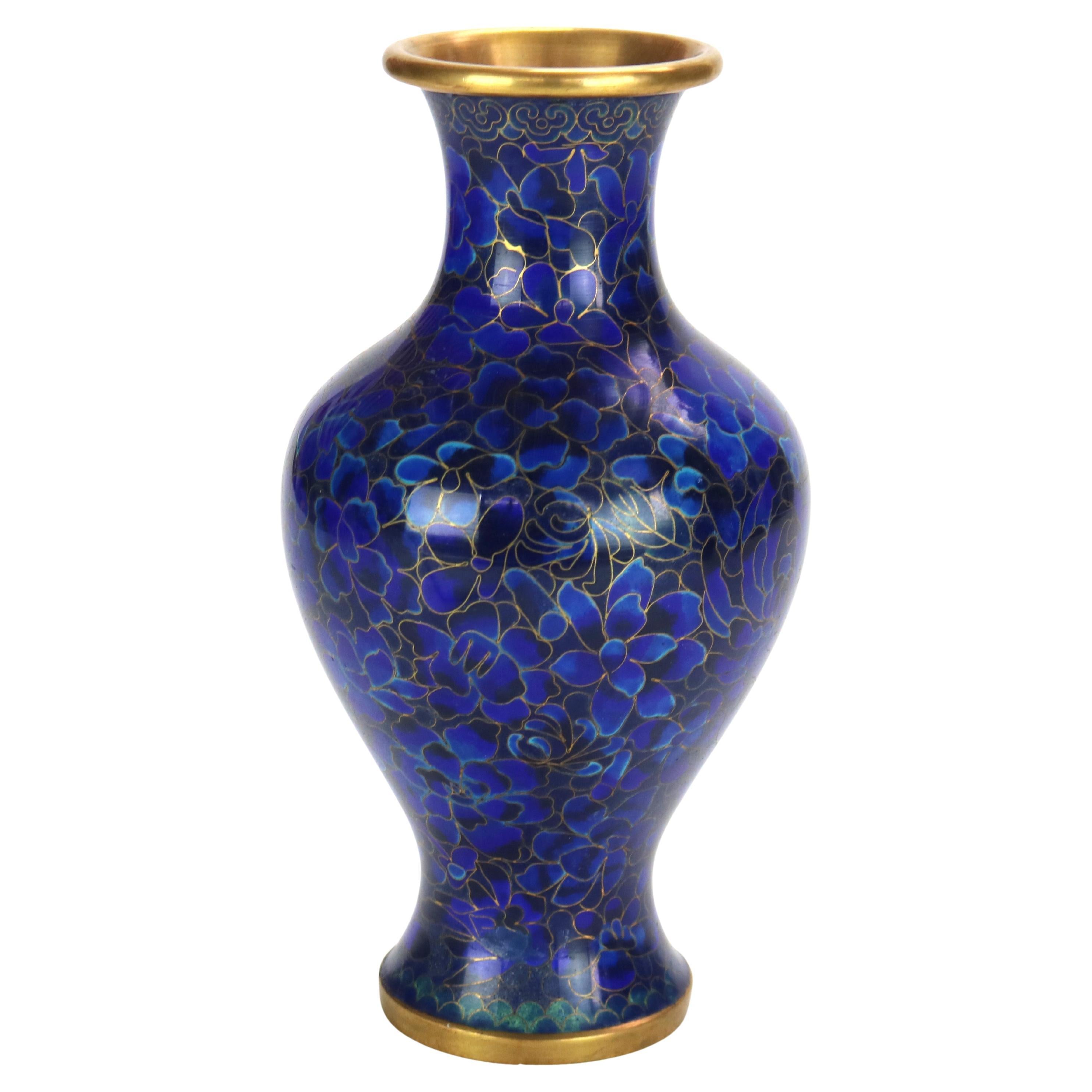 Chinese Blue Cloisonne Floral Enameled Vase 20thC