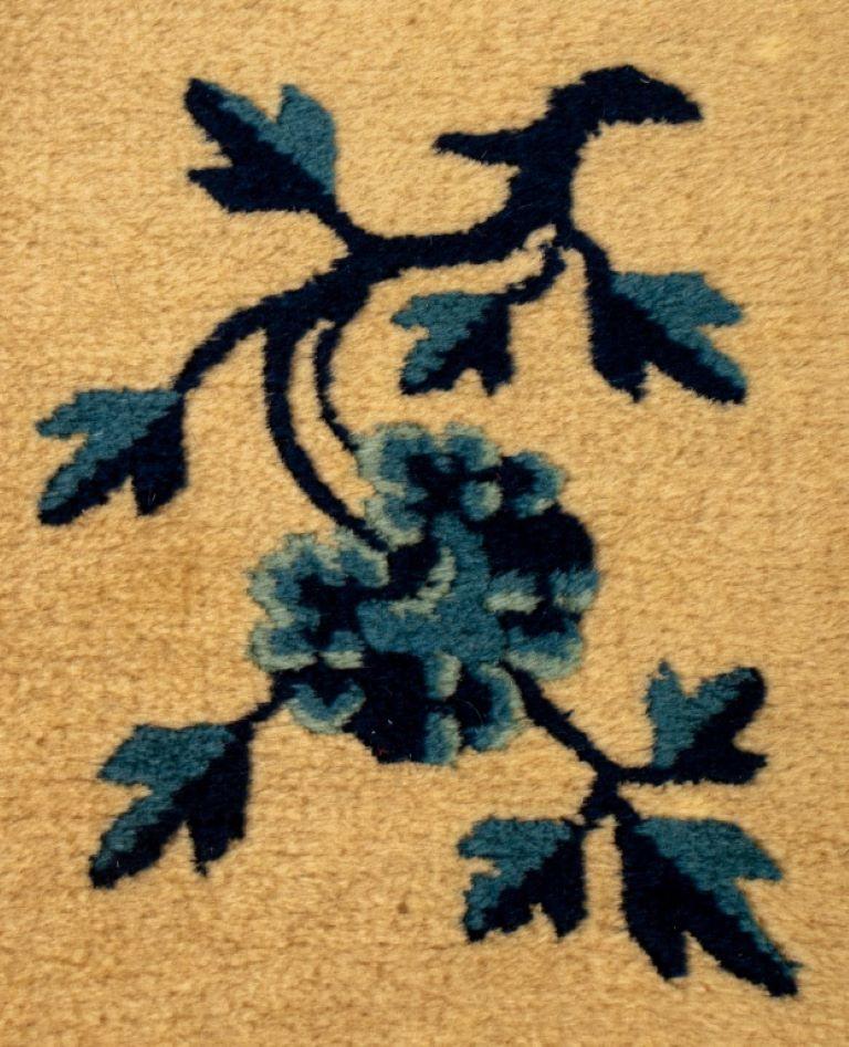 Wool Chinese Blue & Cream Flower Rug, 5' x 3' For Sale