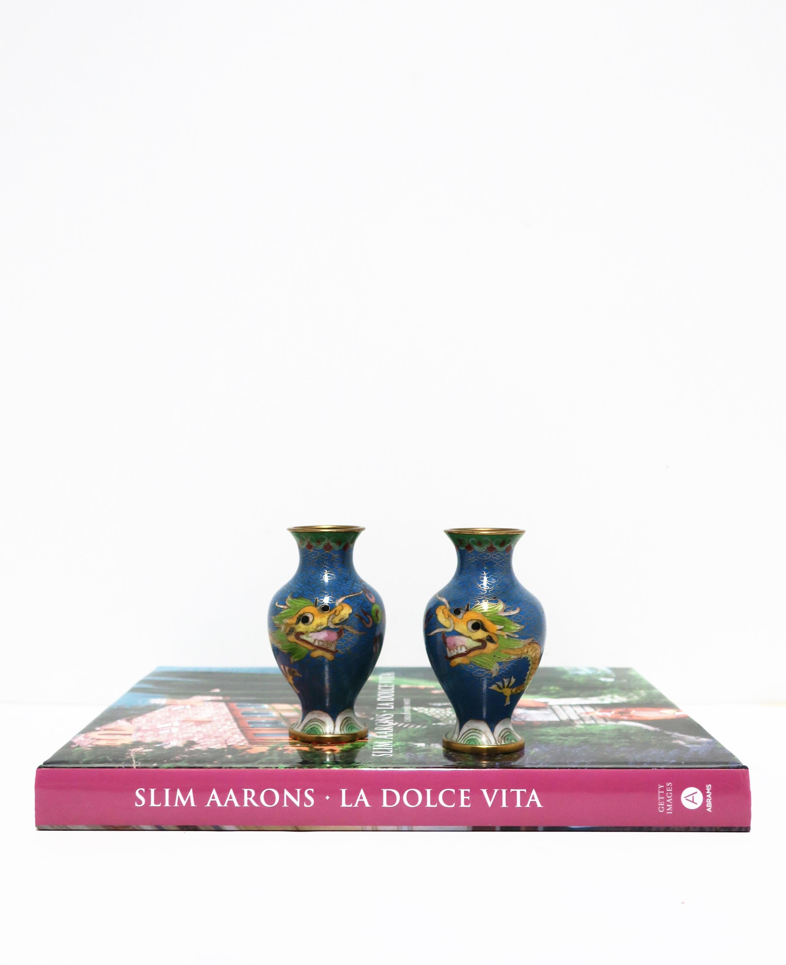 20th Century Chinese Dragon Cloisonné Enamel and Brass Vases, Pair For Sale