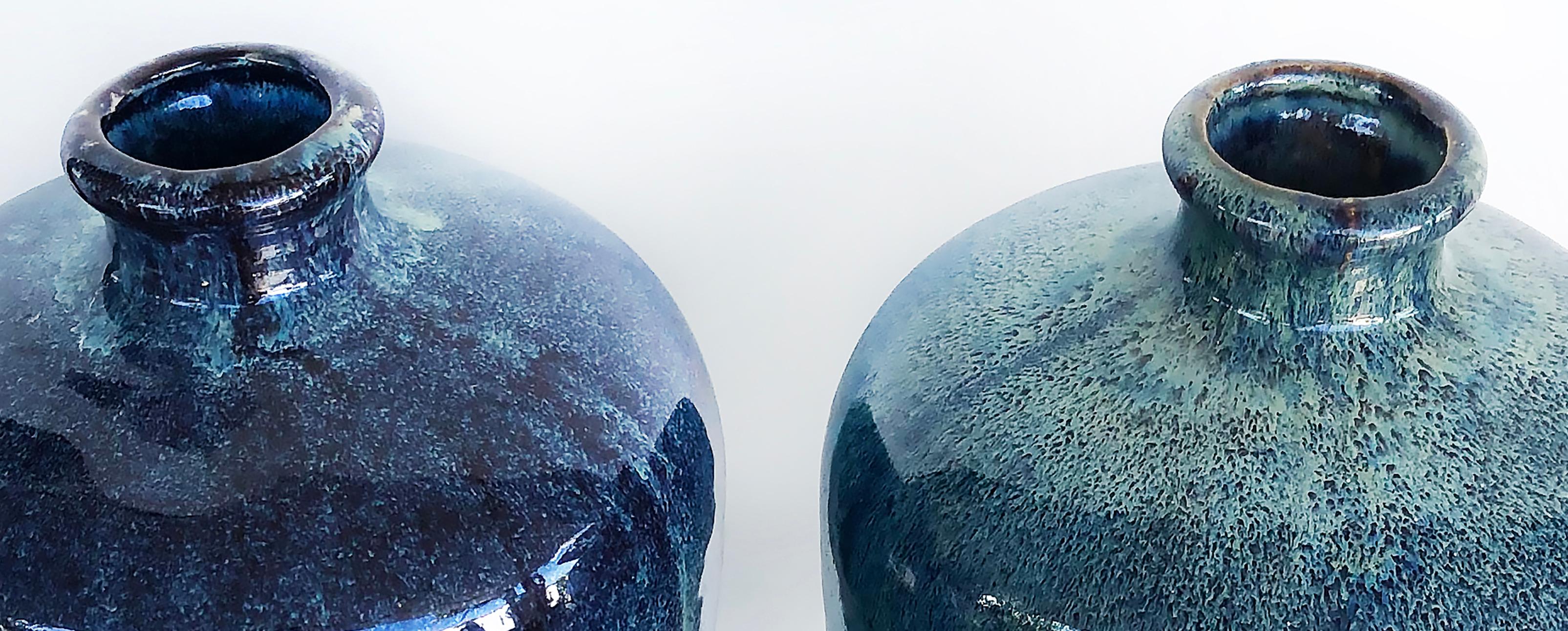 Chinese Blue Drip Glazed Ceramic Urn Vases, a Pair 1
