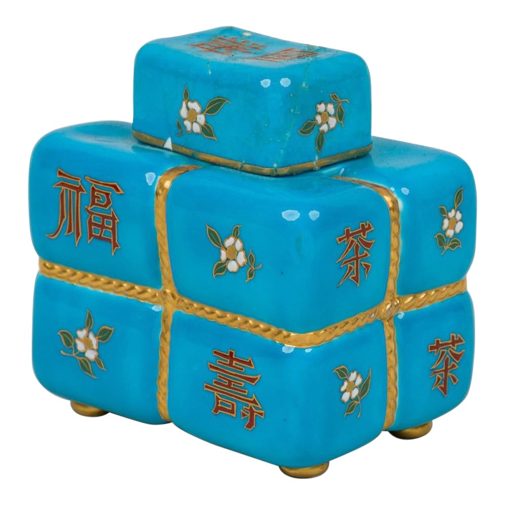 Chinese Blue Floral Cubical Urn For Sale