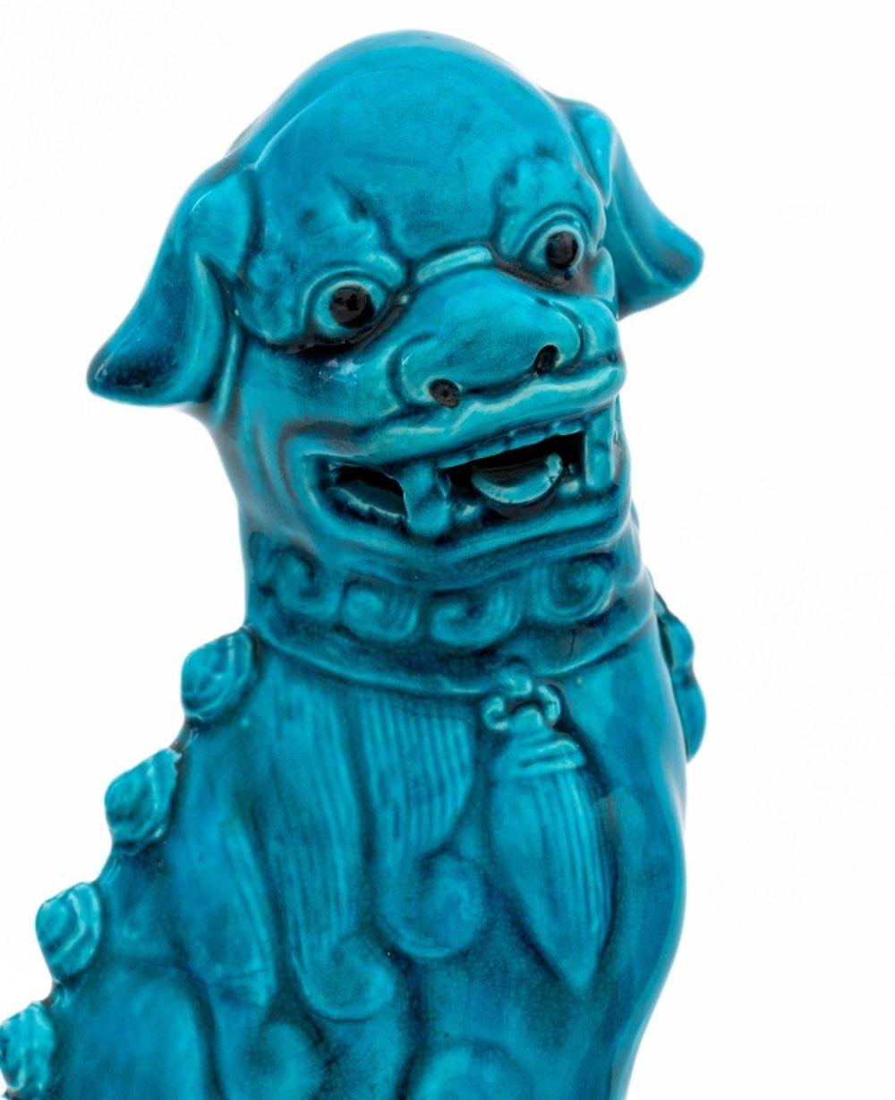 Chinese Blue Glazed Foo Dog Bookends, Pair In Good Condition For Sale In Astoria, NY