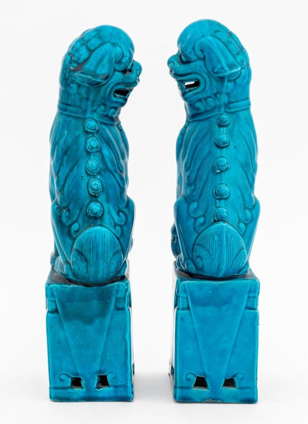 20th Century Chinese Blue Glazed Foo Dog Bookends, Pair For Sale