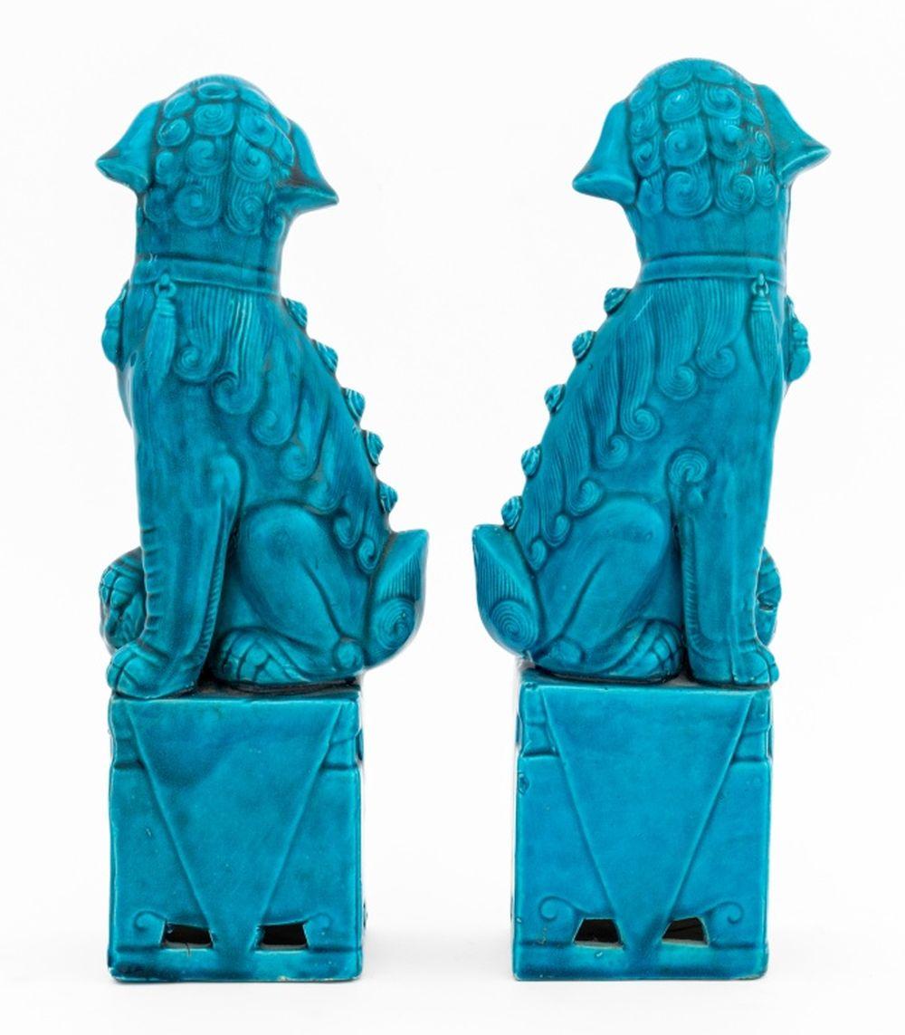 Porcelain Chinese Blue Glazed Foo Dog Bookends, Pair For Sale
