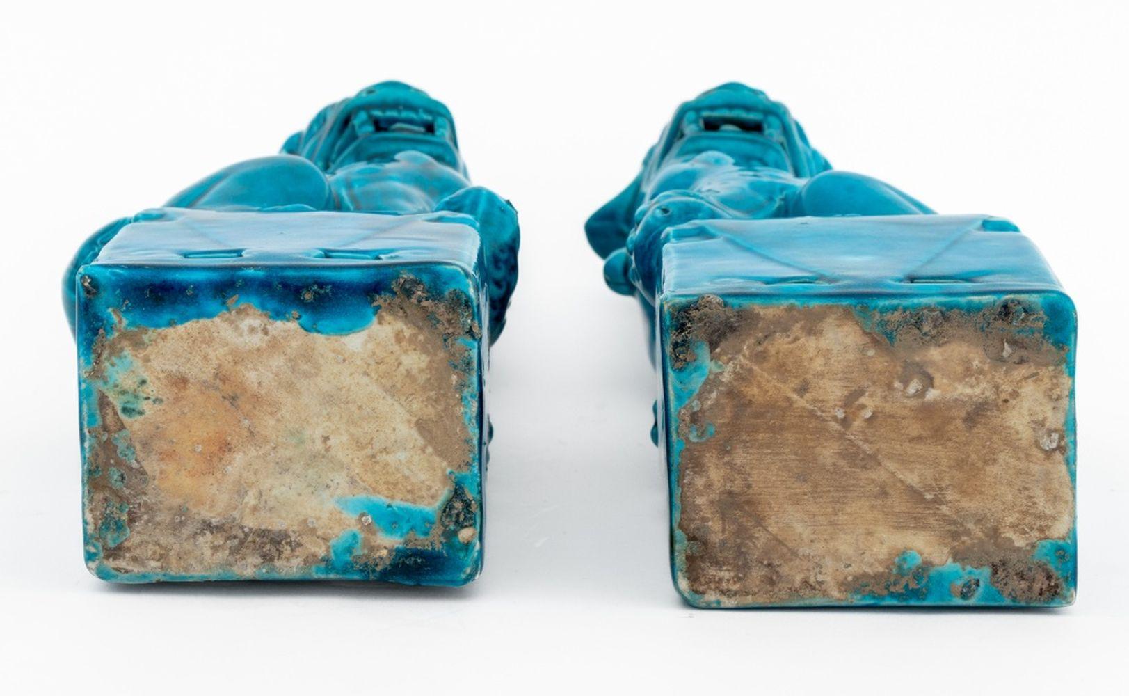 Chinese Blue Glazed Foo Dog Bookends, Pair For Sale 2