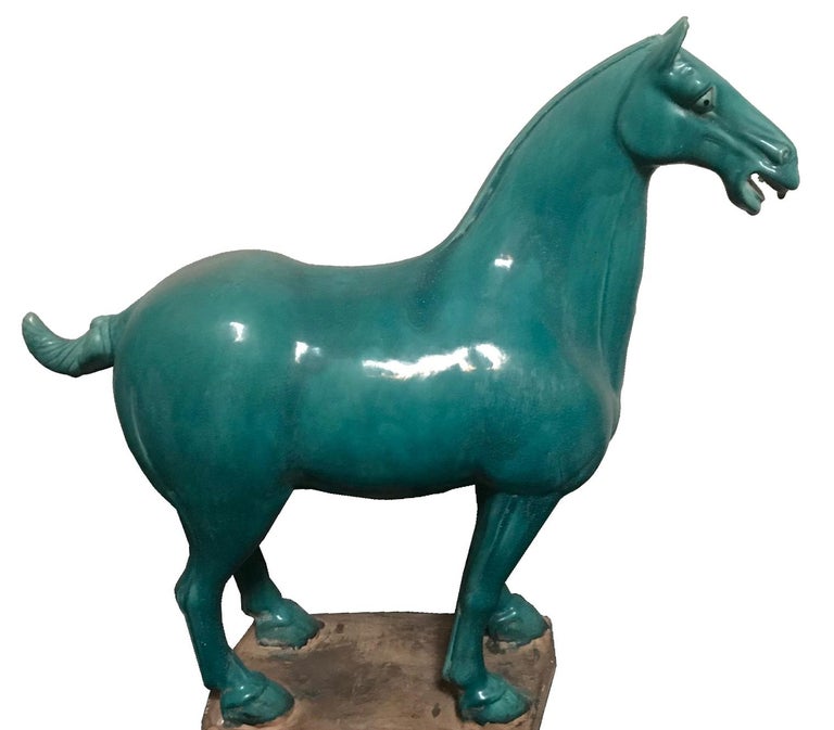 Chinese Blue Glazed Pottery Horse In Good Condition For Sale In Cypress, CA