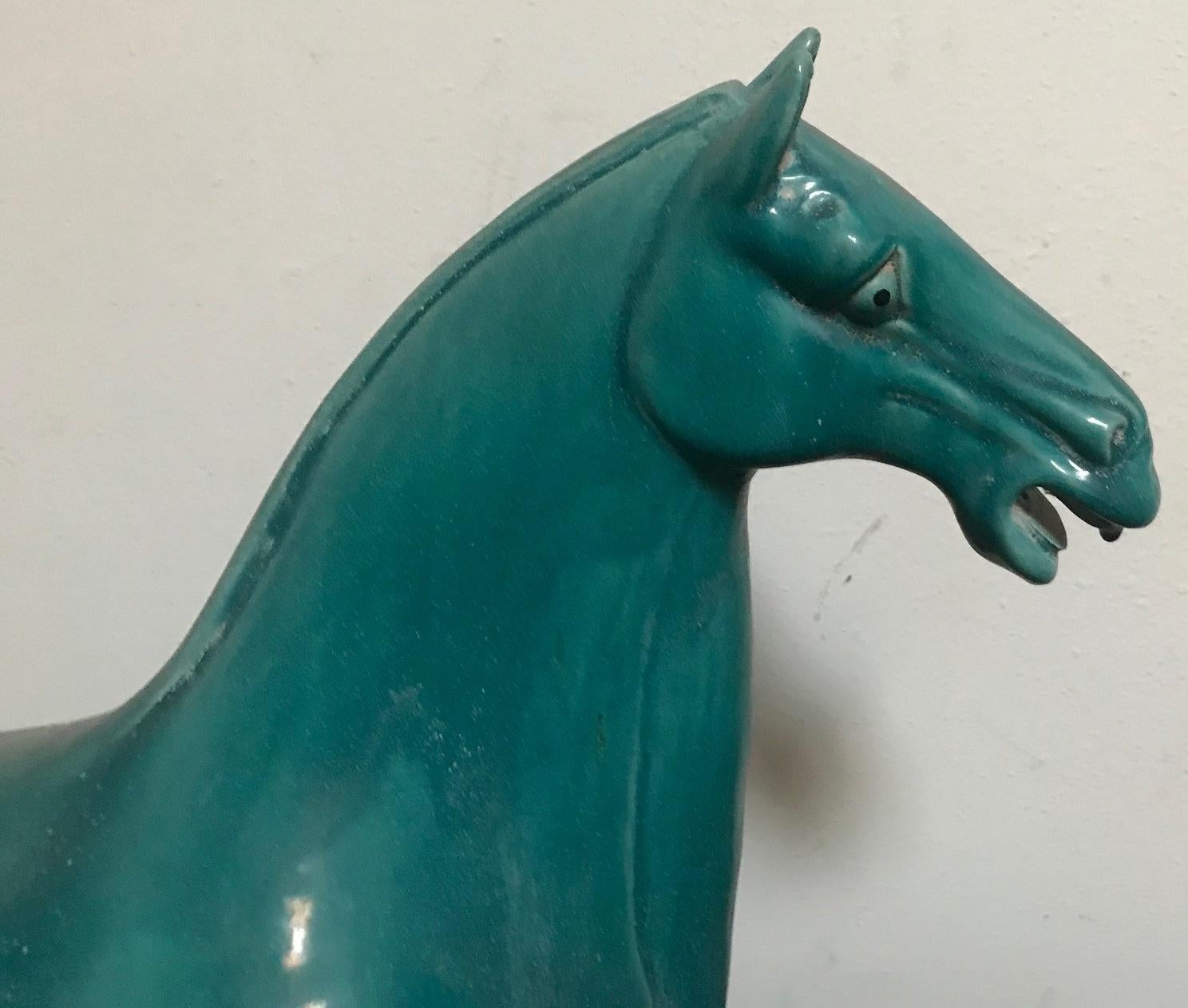 Chinese Blue Glazed Pottery Horse In Good Condition In Cypress, CA