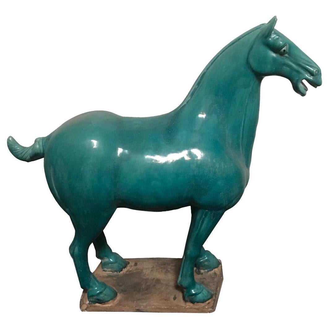 Chinese Blue Glazed Pottery Horse