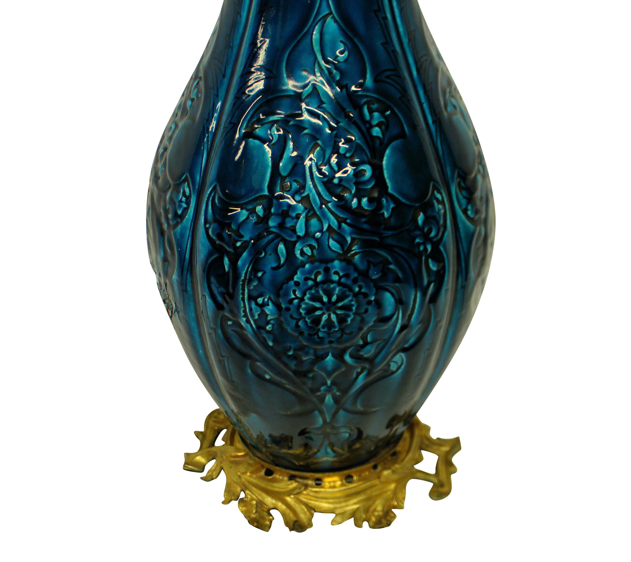Chinese Blue Glazed Vase Lamp on an Ormolu Base In Good Condition In London, GB