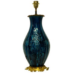 Chinese Blue Glazed Vase Lamp on an Ormolu Base