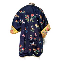 Chinese Blue & Gold Silk Embroidered Robe circa 1950s
