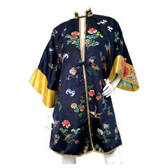 Chinese Blue & Gold Silk Embroidered Robe circa 1950s