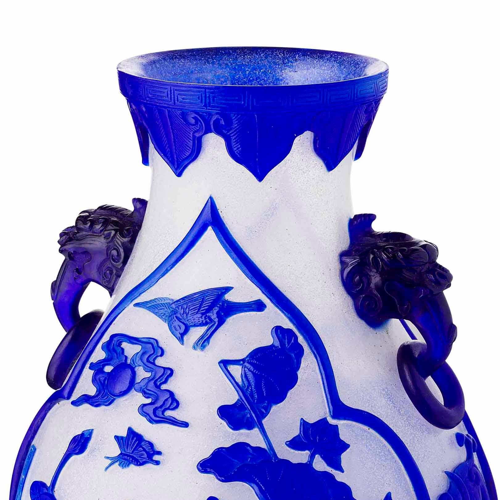 Qing Chinese Blue Overlay Peking Glass Vase