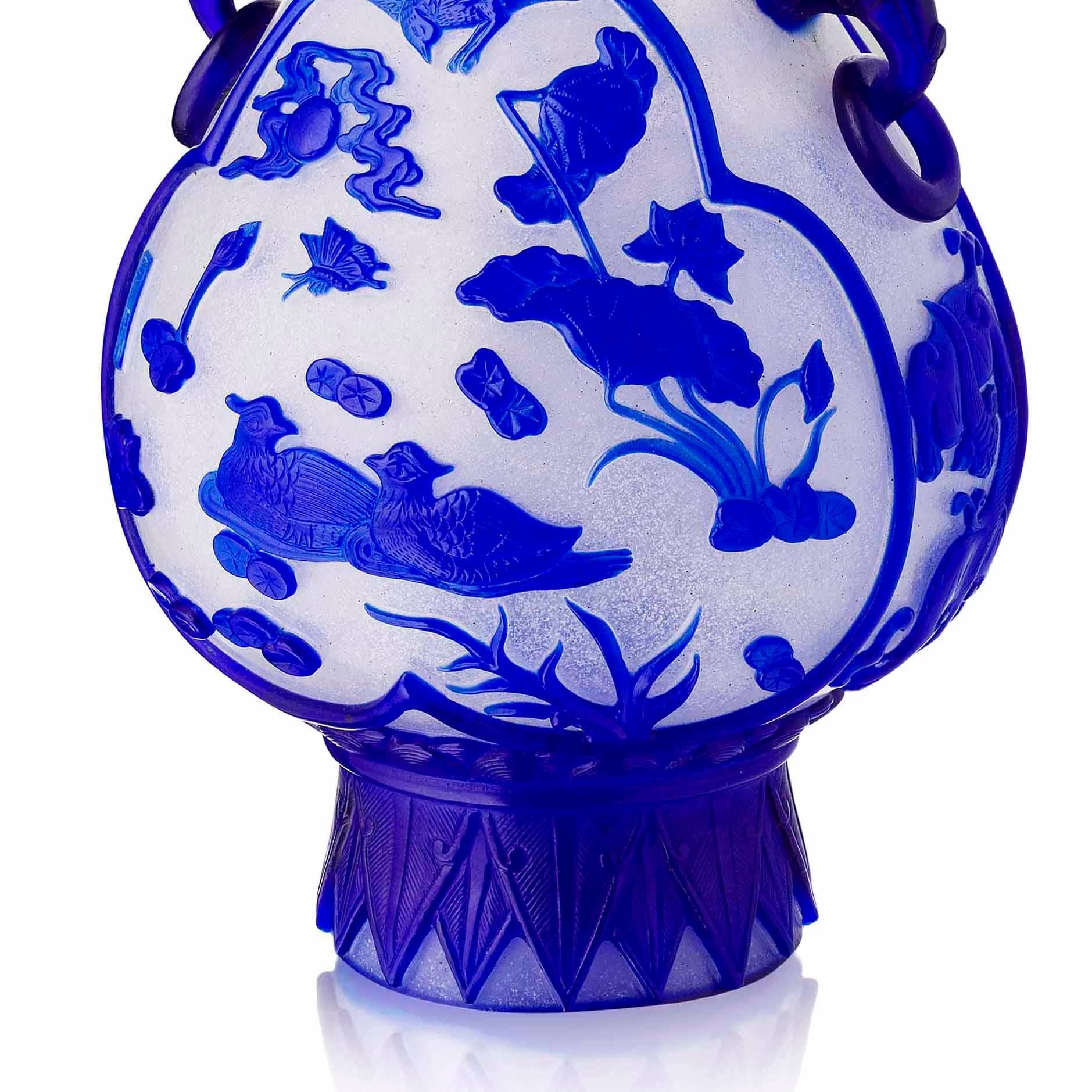 Chinese Blue Overlay Peking Glass Vase In Excellent Condition In London, by appointment only