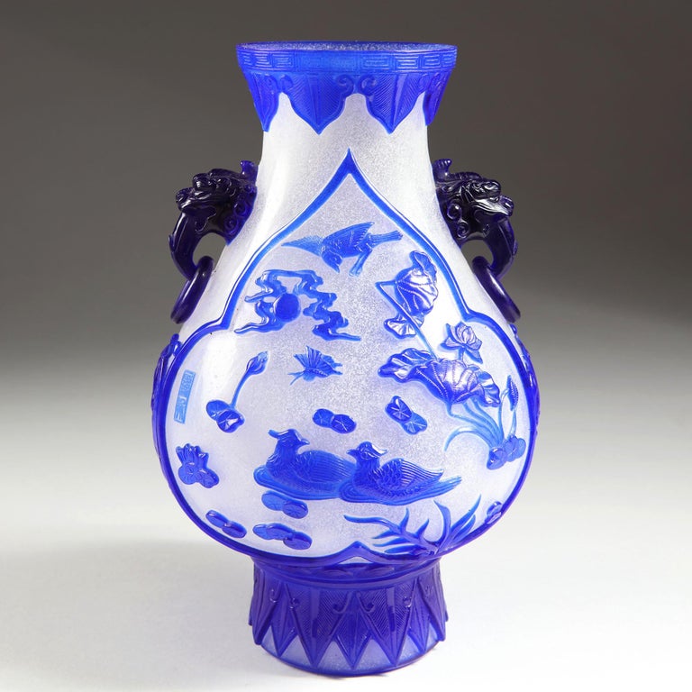 Chinese Blue Overlay Peking Glass Vase at 1stDibs