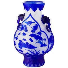 Vintage Chinese Blue Overlay Peking Glass Vase