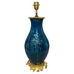 Chinese Blue Porcelain & Gilt Bronze Mounted Lamp
