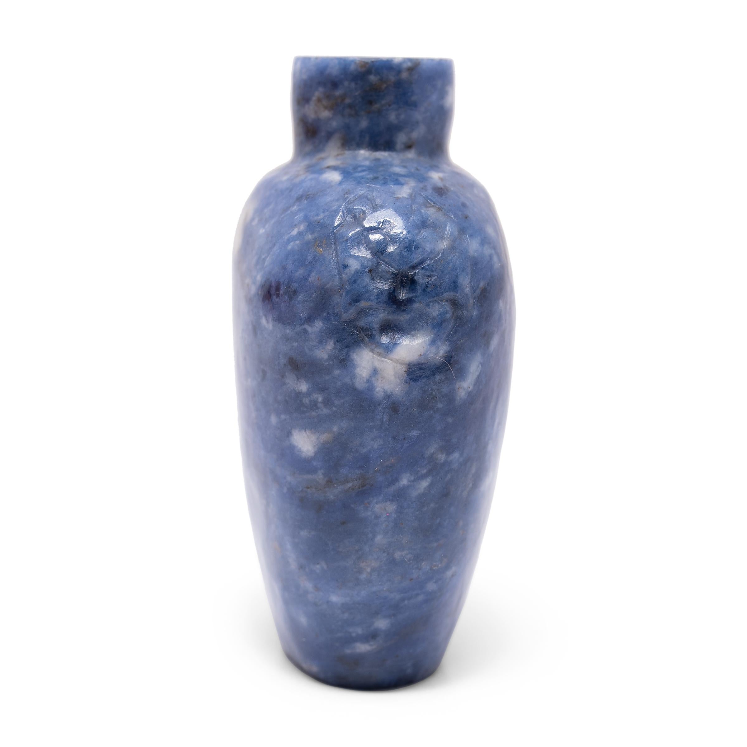 Hand-Carved Chinese Blue Stone Snuff Bottle For Sale