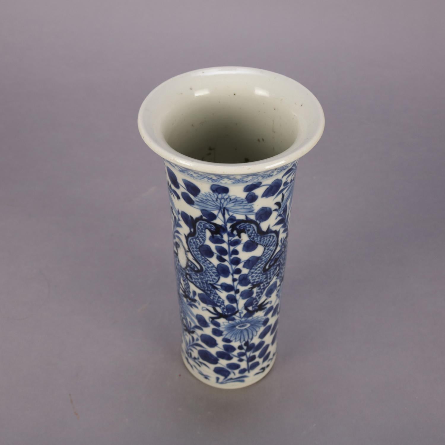 Chinese Blue & White Canton Dragon & Lotus Floral Porcelain Vase, 20th Century 3