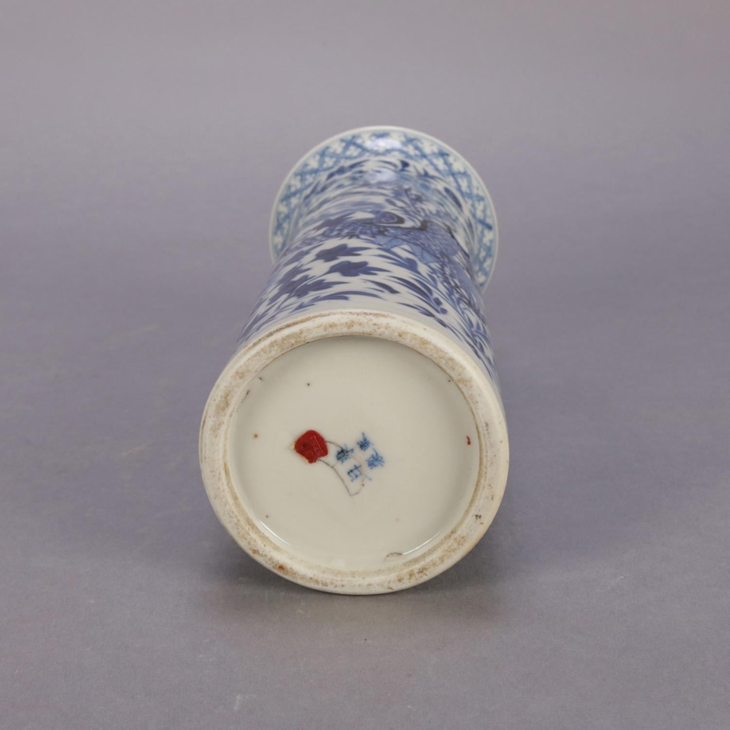 Chinese Blue & White Canton Dragon & Lotus Floral Porcelain Vase, 20th Century 4