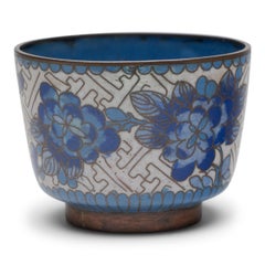 Chinese Blue & White Cloisonné Tea Cup and Sponge Jar, c. 1900