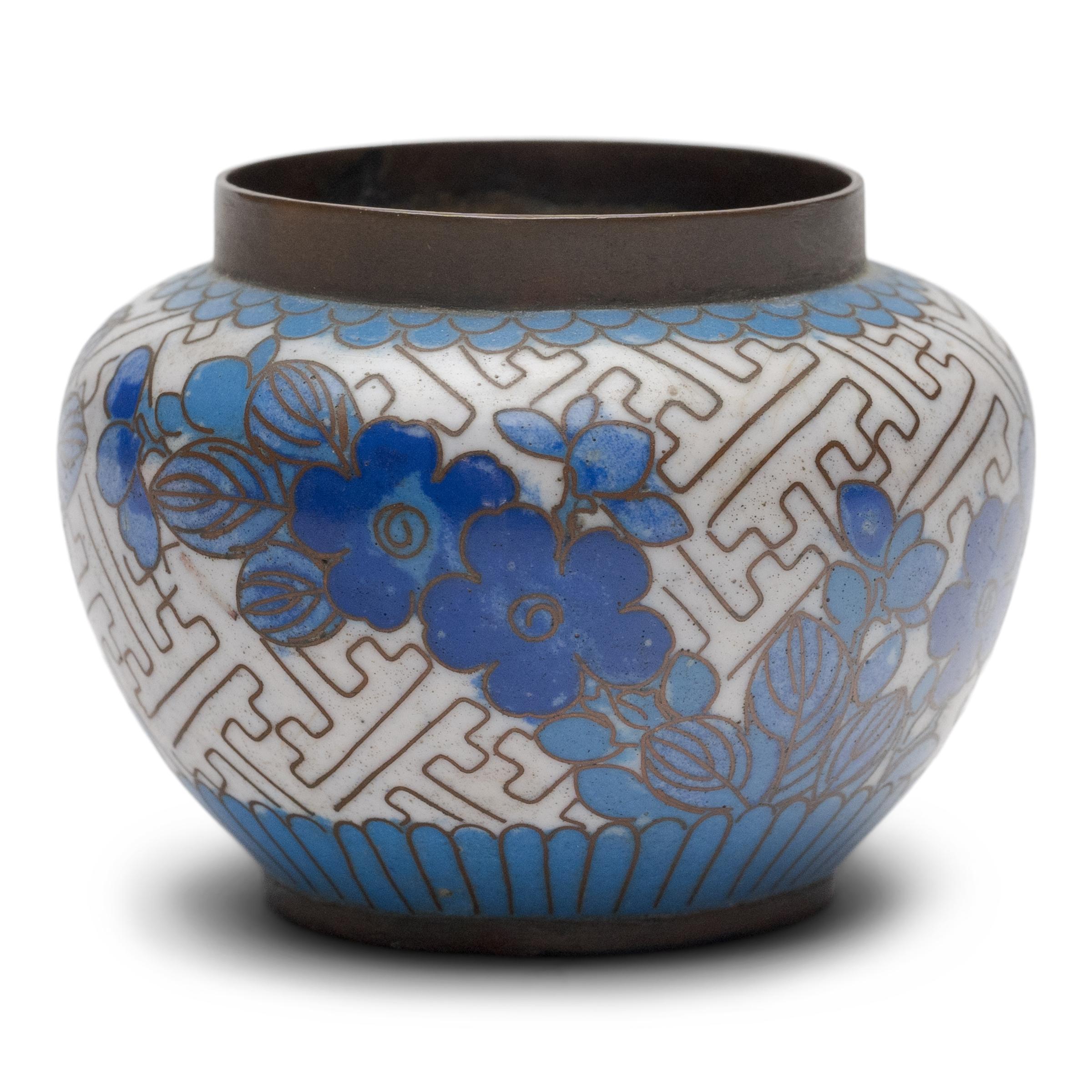 20th Century Chinese Blue & White Cloisonné Tea Cup and Sponge Jar, c. 1900