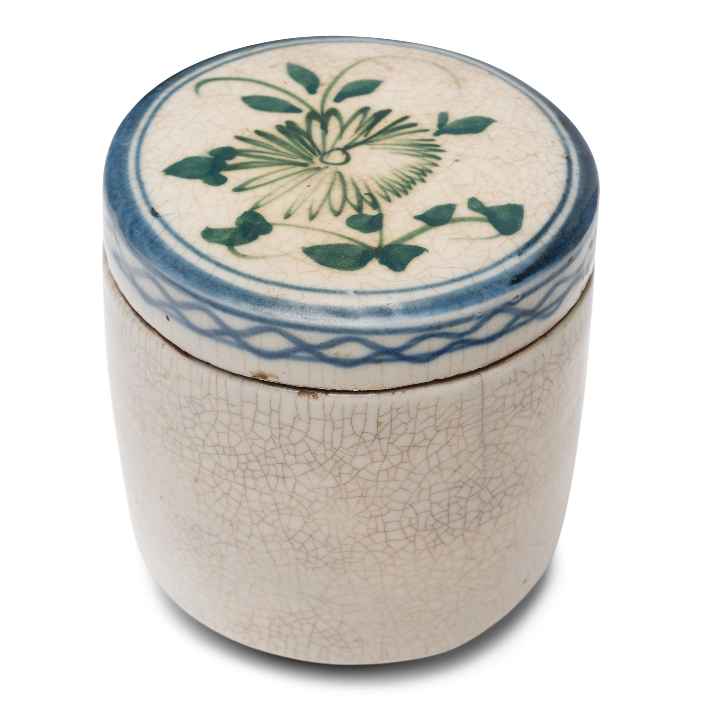 Glazed Chinese Blue & White Crackled Tea Leaf Jar, c. 1900